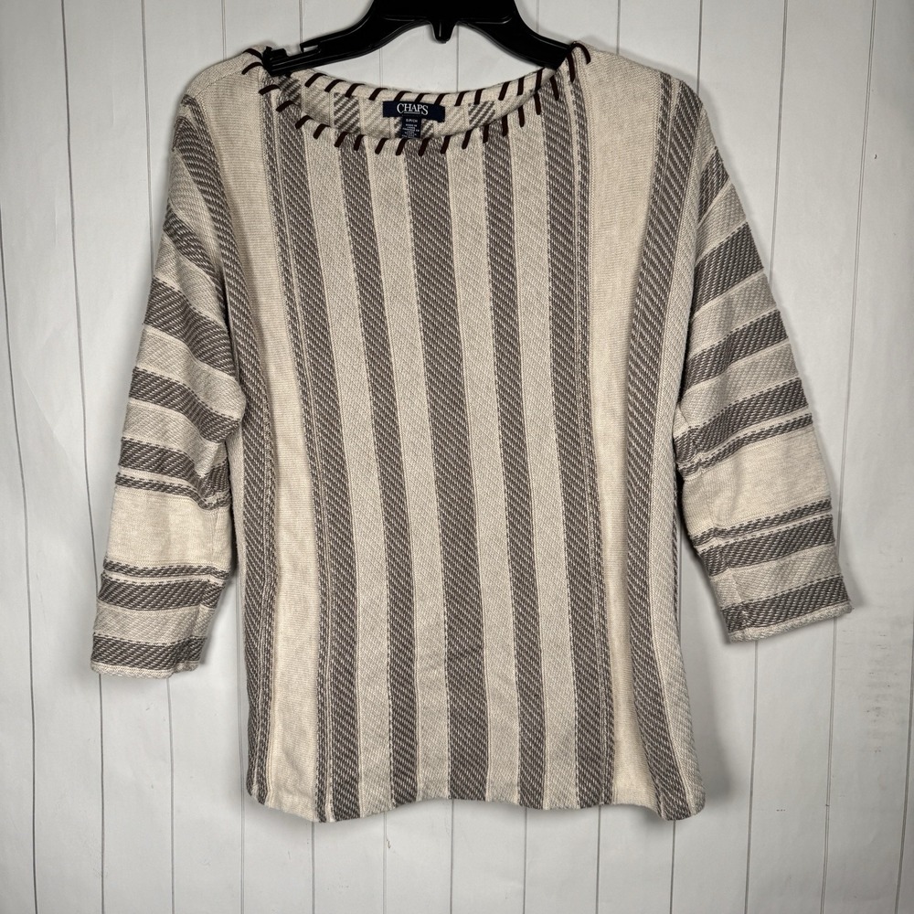 Chaps Tan Stripe‎ Light Sweater Top Boho Southwestern Chic Lagenlook Indie Small